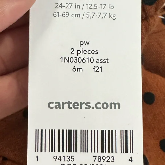 0437 NWT Carter's Baby Girl 2-piece Brown Set with Black Polka Dots - Picture 4 of 4